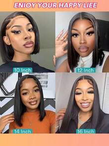 女士直发波波头假发，侧分无刘海，自然逼真，易于造型和佩戴，高品质齐肩长度假发，百搭发型，侧分假发 - Natural Black - 查看 7