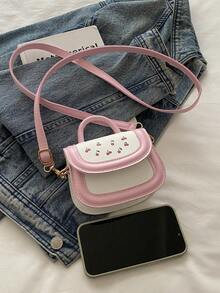 Sweet Style Mini Handbag For Women, New Colorblock Design Versatile Shoulder Bag - Pink - View 2
