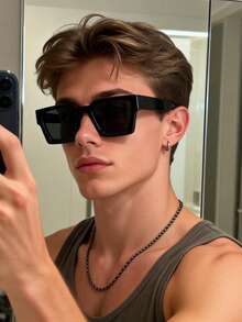 1 pieza Gafas de moda clásicas cuadradas negras para hombres, accesorio de uso diario y pesca - 1 pieza de película gris con marco negro - Ver 4