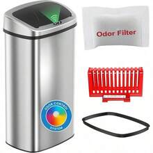 91 Liter/ 24 Gallon Sensor 2.0 Kitchen Trash Can With Lid, Commercial Grade Automatic Stainless Steel Touchless Recycle Bin, AbsorbX Odor Filter, For Home, Office, Restaurant, Lobby, Store - 銀色 24 加侖 - 查看 1