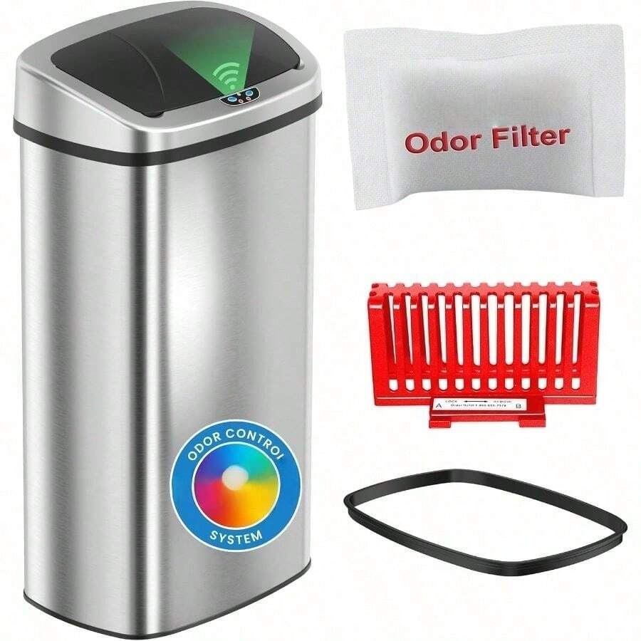 91 Liter/ 24 Gallon Sensor 2.0 Kitchen Trash Can With Lid, Commercial Grade Automatic Stainless Steel Touchless Recycle Bin, AbsorbX Odor Filter, For Home, Office, Restaurant, Lobby, Store - 銀色 24 加侖 - 查看 1