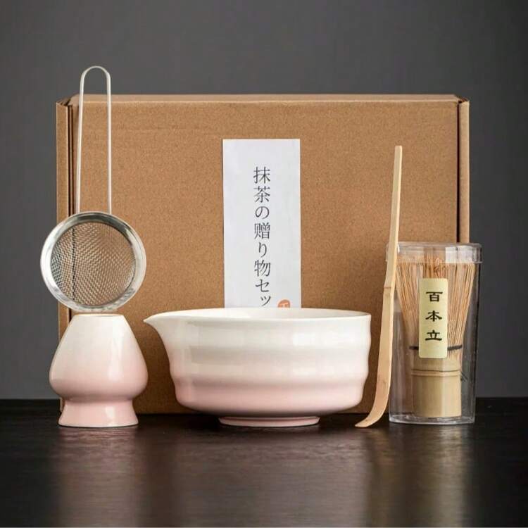 1件/5件套抹茶茶具，包含抹茶碗、抹茶筅、抹茶杯、搅拌棒、茶匙、茶碗套装、抹茶冲泡工具、甜点及饮品制作工具、日式礼盒、松河原抹茶搅拌套装、抹茶爱好者礼品 - 彩色 - 查看 1