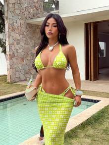 Bộ bikini in họa tiết màu xanh lá cây, phong cách thường ngày, thích hợp cho kỳ nghỉ hè, đi biển, dành cho nữ. - Nhiều màu - Xem 3
