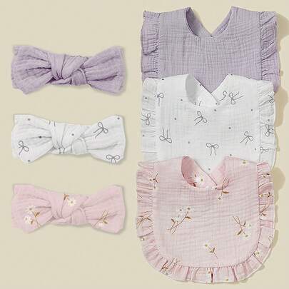 Bộ 6 chiếc băng đô và yếm cho bé bằng thun mềm mại, thoáng khí, siêu mềm, thoải mái, phụ kiện đáng yêu với nơ xinh xắn, món quà hoàn hảo cho trẻ sơ sinh và trẻ nhỏ.