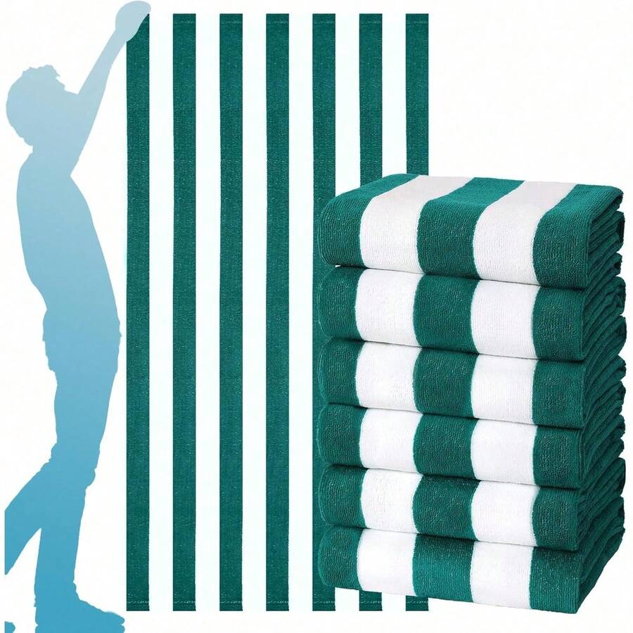 1Pc 29x58 Inch Super Thin Oversized  Stripe Beach Towel, Made With Polyester Cotton And Microfiber Bath Towel, Extra Large  Accessories Essentials Soft Lightweight For Travel Pool Bath Swim Camping Towels Men Women Adults Gift - màu xanh lá - Xem 1