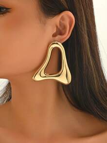 1 Pair Unique Asymmetrical Triangle Dangle Earrings, Suitable For Women's Daily Wear - Gold - View 3