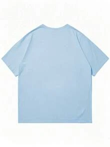 Men's Casual Smiling Face Print Short Sleeve T-Shirt, Comfortable & Breathable, For Summer - Baby Blue - View 5