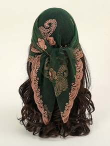 1pc Women's Fashion Embroidered Square Scarf/Bandana For Dress - Red - View 10