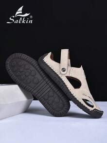 Salkin 新款设计师手工夏季男士凉鞋，价格亲民，奢华工艺，包头设计，多功能，稳固贴合，后跟带设计，平底防滑，经久耐穿，休闲百搭，适合户外、沙滩、钓鱼、散步等场合，透气柔软，舒适透气。建议选购大一码。 - 米色 - 查看 10