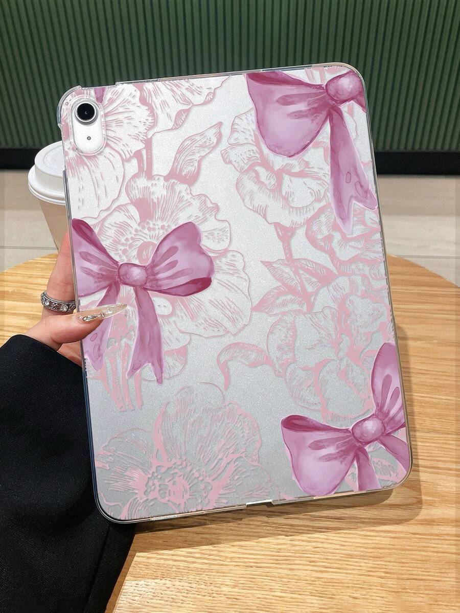 Bow-Knot Sweet Style Floral Bow Transparent Shockproof Aesthetic IPad Protective Case, Compatible With IPad 11th Generation, IPad A16, 10th Generation IPad And Other IPad Models - Clear - View 1