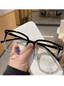 1副女士超大塑料框方形铆钉休闲街头时尚别致平顶眼镜，适合约会、图书馆、写作、阅读等场合 - 彩色 - 查看 11