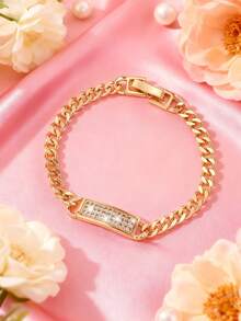 1pc Copper Inlaid Zirconia Elegant Cute Full Diamond Children's Bracelet, Suitable For Girls/Boys/Family/Friends, Multifunctional, Luxury, Party, Banquet, Holiday, Christmas, Thanksgiving, Halloween, Gift - Yellow Gold - View 2