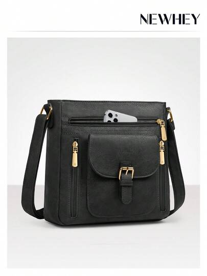 NEWHEY Bag For Women Waterproof Soft Leather Crossbody Purse Medium Lightweight Handbag With Multi Zipper Pockets Anti-Theft Stylish Shoulder Bag With Adjustable Strap For Work Travel