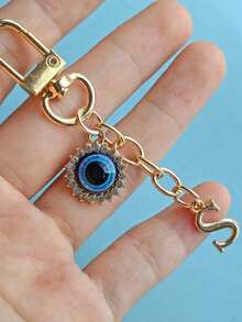 Evil Eye Keychain With Blue Eye Charm & Initials (A-Z) - Golden-Tone Rhinestone-Encrusted Protection Talisman, Durable Metal-Like Letters For Women, Car Keys, Personalized Pendants, Bag Accessories, Key Accessories,,Ideal For Birthday, Graduation, Wedding Gifts, Backpack And Car Key Decor, Friendship Day Present, Decorative Keyring,Valentine'S Day Gifts, Recent Holiday Gifts,Suitable Gifts For Family, Friends, Colleagues, And Classmates - Multicolor - View 24