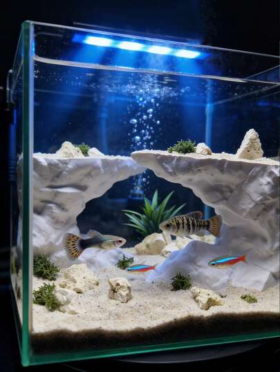 3D-utskriven akvariestensdekoration - Ingen montering krävs, kan användas med akvariesand, realistisk habitatdekoration för reptiler, småfiskar och vattenlevande djur, utmärkt tillbehör för att berika ditt akvarieekosystem, perfekt för akvarieinstallationer och djurälskare.