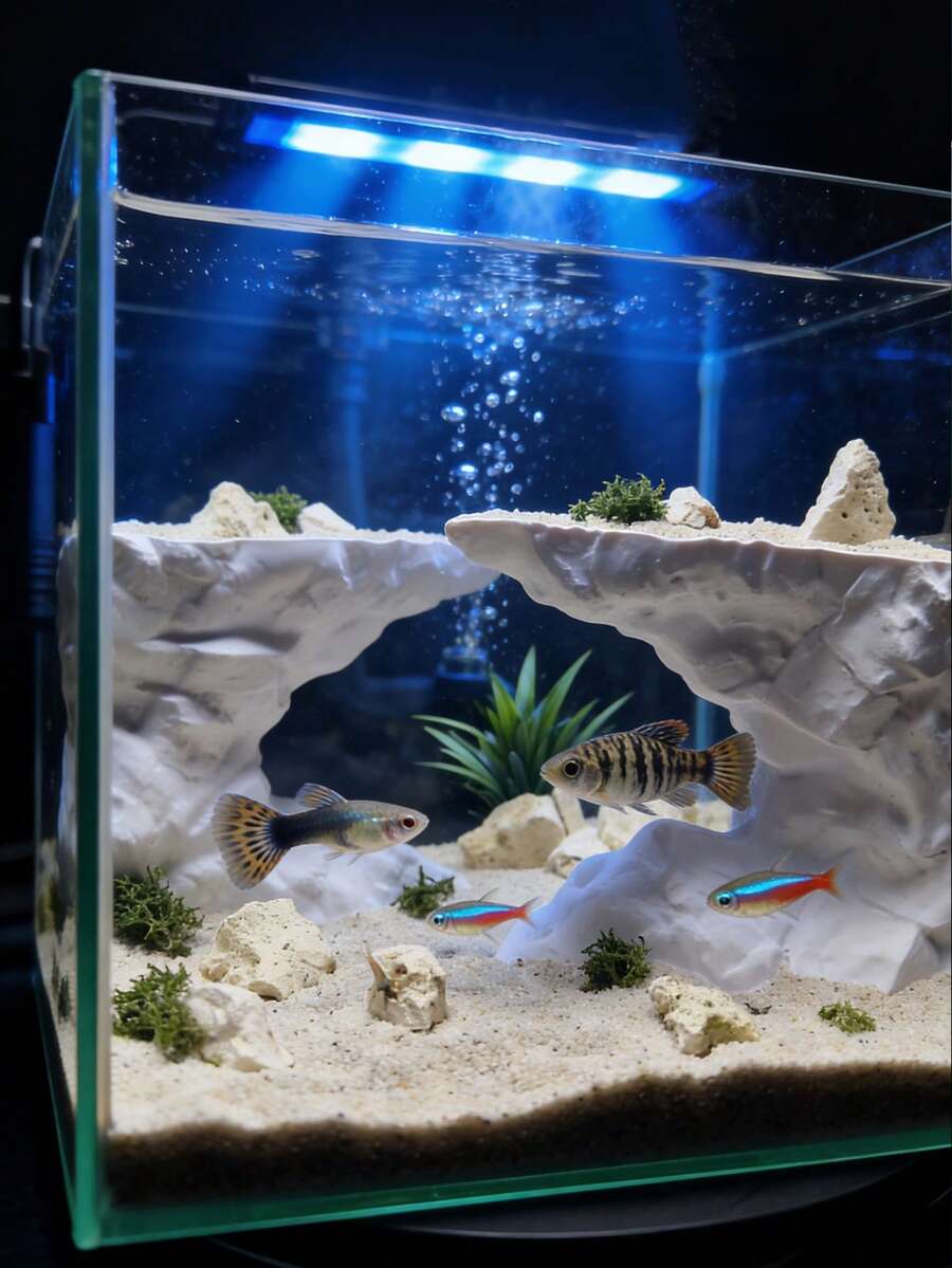 3D打印水族箱岩石洞穴装饰 - 无需组装，可搭配水族箱沙使用，为爬行动物、小型鱼类和水族宠物打造逼真的栖息地装饰，是丰富水族箱生态系统的绝佳配件，是水族箱布置和宠物爱好者的理想之选。 - A - 查看 1