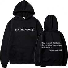Dear Person Behind Me Hoodie You Are Enough Hoodie Sweatshirt Mental Health Shirt Inspirational Pullover Top - 黑色 - 查看 8