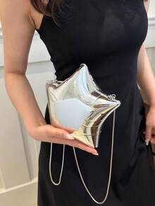 五角星形晚宴包、闪亮银色零钱包、女士金色手拿包、反光个性化派对包、情人节礼物、女士链条单肩包、时尚独特设计师包、星形女士手提包 - 銀色 - 查看 3