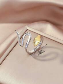Dual-Tone Snake-Shaped Open Ring, Lively & Chic, Zodiac Year Luxury Ring, Suitable For Daily, Commute, Party, Personalized Jewelry - Snake - View 2