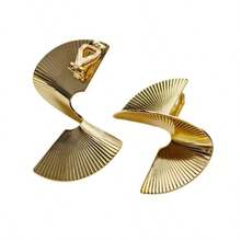 1对复古朋克风不对称螺旋扇形夹式耳环，无需耳洞，女士金属耳环饰品 - clip - 查看 5