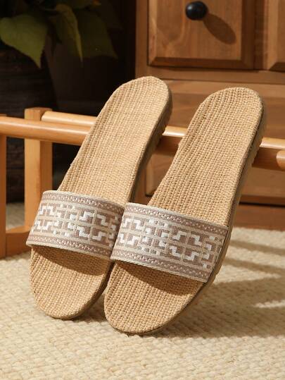2026 New Summer Modelsandals Women,Sandals Women,Clogs,Cheaper And Better Quality,White Square Linen Home Slippers,Women's Fashion Bohemian Style Flat Sandals,Comfortable, Breathable, Casual Fashion That Goes With Everything,