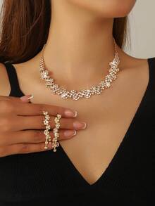 3pcs Women's Jewelry Set: Necklace, Earrings, Elegant And Sophisticated For Party, Bride, Wedding - Black - View 4