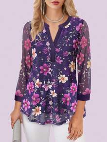 CheersLife Đầm nữ cổ chữ V tay lỡ 3/4 dáng casual với lớp lưới thắt eo, thích hợp cho kỳ nghỉ xuân. - Màu Lilac Tím - Xem 2