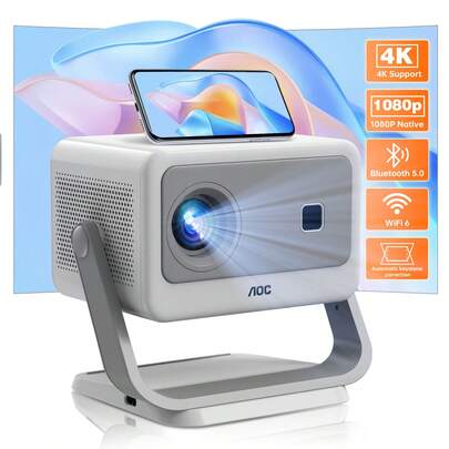  [AOC Portable Giant Screen Projector] 1080P High Brightness 12000 Lumens, Supports 4K/5G WIFI6, Compatible With Multiple Devices, 300-Inch Screen, A Great Helper For Home Theater/Outdoor Camping.