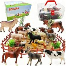 BOLZRA Farm Animal Figurines Realistic Plastic Animals Toys With Fences Building Blocks Farm Figures Playset Educational Christmas Birthday Gift For And Toddlers 53 PCSFull Of Fun - FarmAnimalsPlayset - View 2