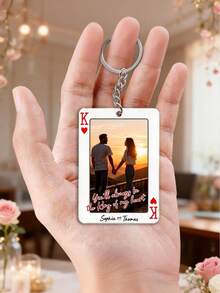 Personalized "My King/Queen" Photo Keychain, Customized Acrylic Couple Keychain, Valentine's Day/Anniversary Gift (For Him/Her), Anniversary, Birthday, Couple Gift, Birthday Gift, Bag Charm, Wallet Charm - Multicolor - View 4