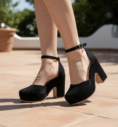 Zapatillas de mujer altas con plataforma, elegante casual, tacón ancho, cerradas, correa tobillo, antiderrapante, perfectas para eventos, bodas, fiestas, vacaciones.