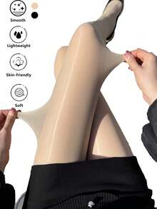 1PC Horse Oil Infused Ultra-Thin Shiny Sexy Tights Women's Solid Black Anti-Snag Non-Slip Pantyhose For Daily & Date Wear - Multicolor - View 1