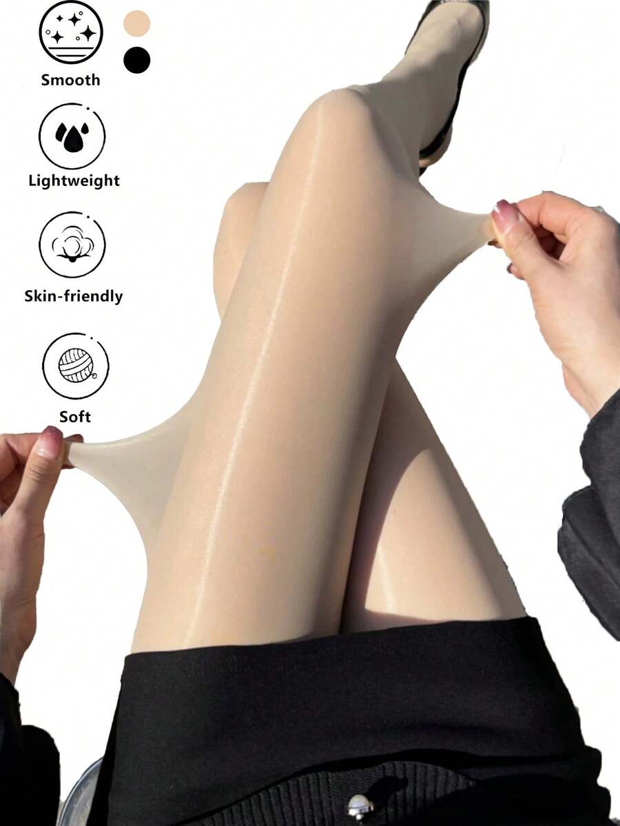 1PC Horse Oil Infused Ultra-Thin Shiny Sexy Tights Women's Solid Black Anti-Snag Non-Slip Pantyhose For Daily & Date Wear - Multicolor - View 1