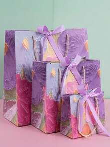 Flower & Bow Gift Bags, Holiday Gift Paper Bags, Cosmetic Tote Bags, Packaging Bags, Birthday Present Bags - Pink - View 3