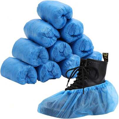100pcs/50pcs Disposable Shoe Covers, Suitable For Cleaning Supplies, Travel Hotels, Outdoor Cycling, Blue Shoe Covers, Keep Shoes Dry In Rainy Weather!