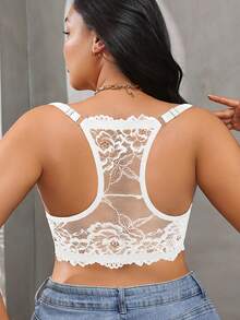 1pc Plus Size Lace Front Closure Bra, Sexy & Comfortable Plus Size Women Lingerie - White - View 5