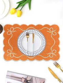 Bộ 1/2/4 tấm lót bàn bằng vải thêu, thích hợp trang trí bàn tiệc cưới, khăn trải bàn vải kiểu Châu Âu tối giản thanh lịch, lót bàn có nơ. - Nhiều màu - Xem 5