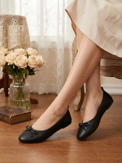 OFFWIND Women's Elegant Ballet Flats, Spring/Summer New Arrival, Versatile Low-Top, Comfortable Soft & Lightweight, Bow Decor, Slip-On Fashion Work Flat Shoes