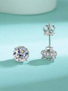 2pcs Luxury 925 Sterling Silver 0.5-1 Carat Moissanite Stud Earrings, Suitable For Women's Daily Wear, Commute, Party, Vacation, Birthday, New Year, Valentine's Day, Mother's Day, Wedding Anniversary, Engagement, Christmas Jewelry Gift - EH0117M - View 10