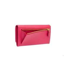 Saffiano Leather Flap Wallet Flip Long PU Wallet Male Female Couple - 玫紅色 - 查看 2