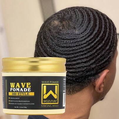 120克波浪造型蜡套装 - 强力定型360°波浪分层造型啫喱（含乳木果油）、波浪造型控制蜡（深波浪造型泥）、360°波浪训练霜（含波浪帽）、丝滑发带、波浪梳，抚平毛躁，天然护发