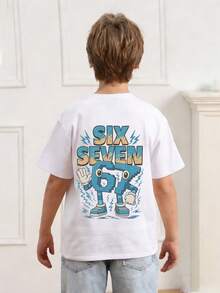 Tween Boy "Italian Brain Rot Funny Number 67 Meme" Graphic T-Shirt, & Fashionable Boys' Summer Short Sleeve Tee, Suitable For Casual, School, And Street Wear - White - View 2