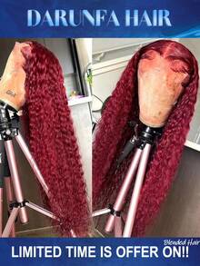 34 Inch 99J Burgundy Deep Wave 13x4 Lace Front Wigs Human Hair 200% Density Lace Frontal Wigs Blended Human Hair Pre Plucked 99j Burgundy Deep Curly Wave HD Lace Front Wigs For Women - SBUG - View 11