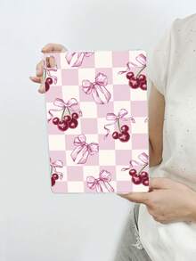 Aesthetic Style Pink & White Checkered, Bow & Cherry Pattern Transparent Tablet Case, Compatible With IPad A16, IPad 10.2 7th Gen 2019, IPad Pro 11-Inch 2020, IPad Air 5th Gen 2022, Suitable For 10th Gen IPad - Clear - View 50