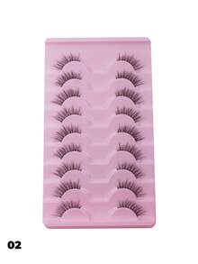 9对透明带猫眼假睫毛，短款柔软3D貂毛睫毛，自然妆容，条状假睫毛 - 黑色 - 查看 12