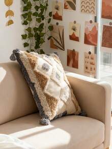 1件/2件套三角形菱形图案抱枕套，摩洛哥簇绒刺绣带流苏装饰，波西米亚风格，适用于客厅、卧室、沙发、长椅、家居装饰、汽车腰垫，30*50厘米，45*45厘米，季节性使用（不含枕芯） - 彩色 - 查看 9