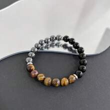 1pc Natural Stone Tiger Eye Bracelet - Coffee Brown - View 2