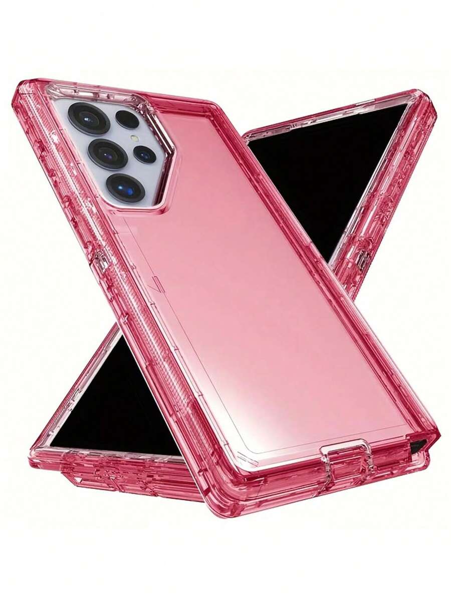 军规级防摔豪华重型坚固耐用硬质防震透明手机壳，兼容三星 Galaxy S26 Ultra、S25 Ultra、S24 Ultra、S23 Ultra、S22 Ultra、S26、S25、S24 Plus，豪华三合一透明边框后盖，春季生日礼物 - 透明紅 - 查看 1