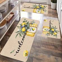 Modern Kitchen Mat With Lemon Flower Pattern | Soft And Comfortable Lightweight Polyester Fleece, Suitable For Bedroom, Living Room, Dining Area, Bathroom, Laundry Room, Doorway, And Kitchen Deco - Multicolor - View 5