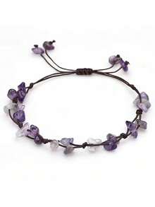 Handmade Beaded Stone Bracelet, Yellow Quartz, Rutilated Quartz, Amazonite, Crushed Stone Jewelry For Women - Bracelet - View 6